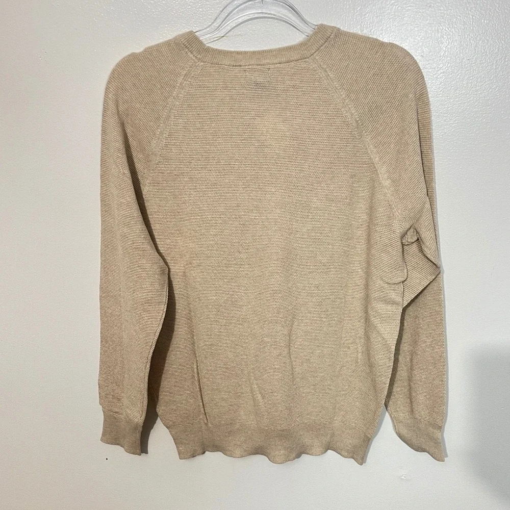 J.Crew Crewneck Sweater Men's Medium Tan‎ 100% Cotton Textured Raglan CD617